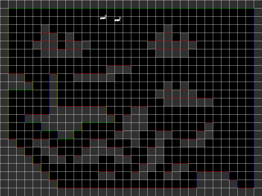 BunnyJumpers: two small bunnies falling into a grey block maze with coloured platform edges