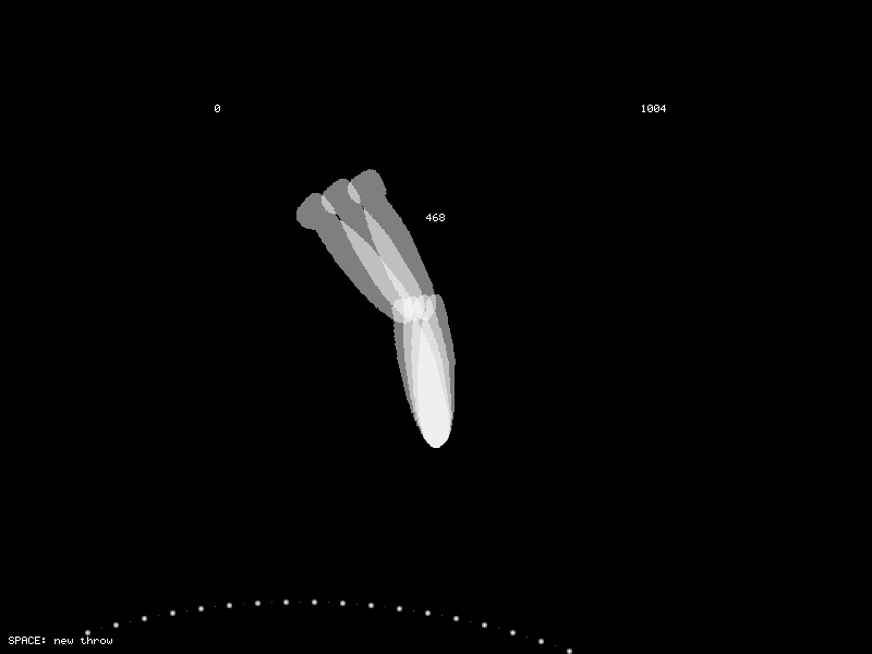 Decathlon: a white jointed arm with fading afterimages and the dotted flight path of the throw
