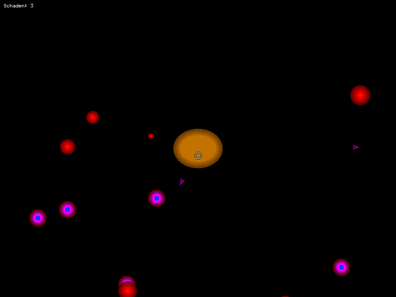 Fort: an orange fort in the centre, red and purple enemies closing in from all sides