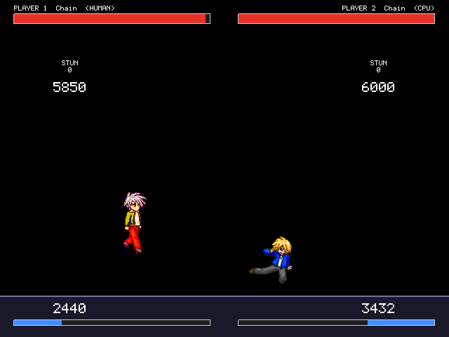 Heatfighter: two anime-style fighters face off with life and mana bars