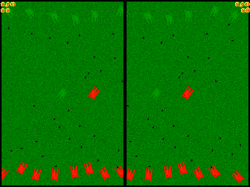 Thursday Panzers: split screen of a grass field with rows of green and red tanks